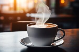 CBD infused coffee in a cup on table